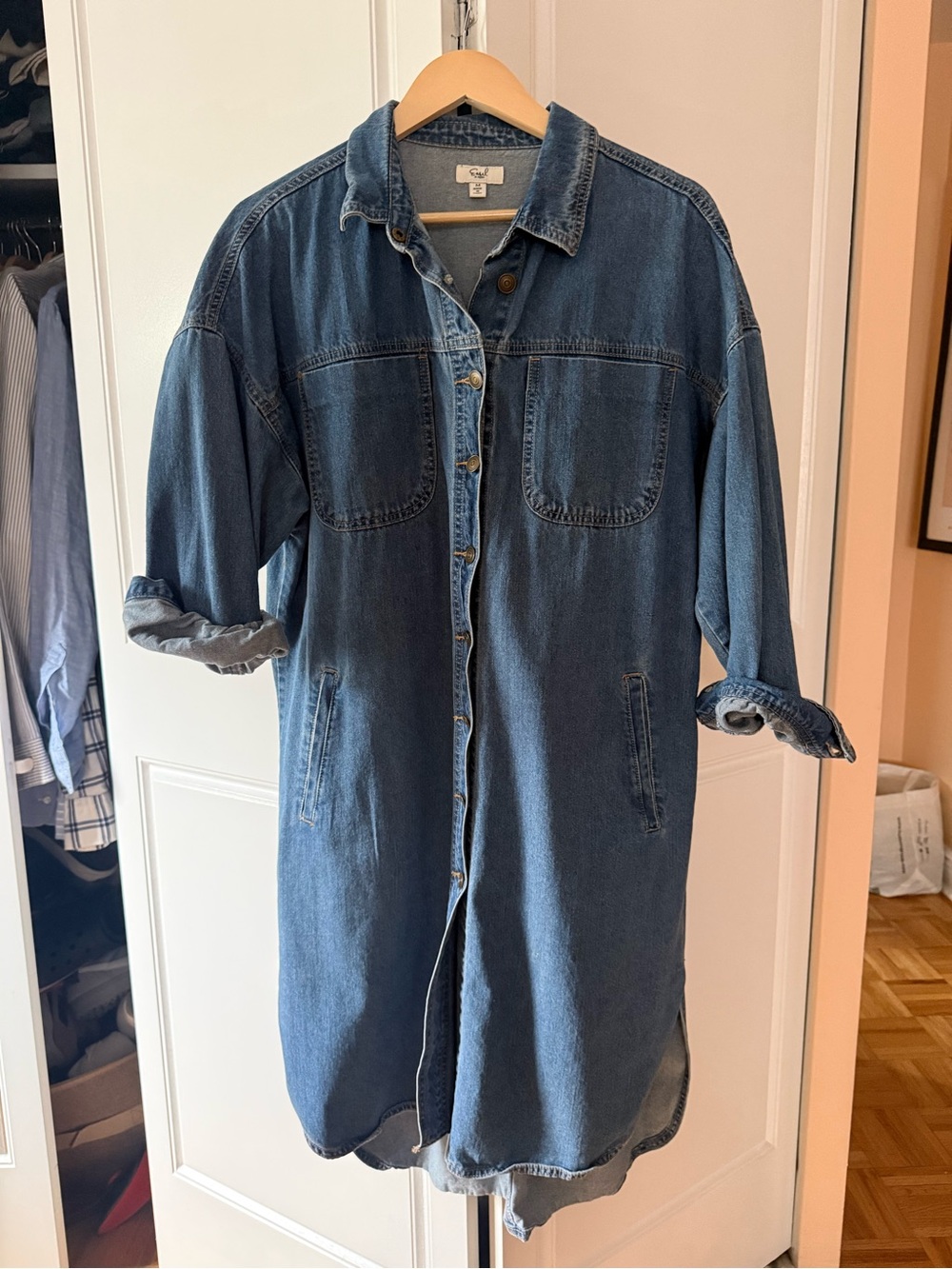 easel Blue Denim Midi Shirt Dress